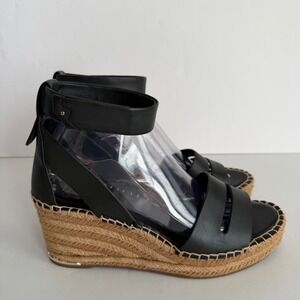 Franco Sarto Espadrille Wedge Sandals Black Ankle Strap 8.5 Resortwear Summer